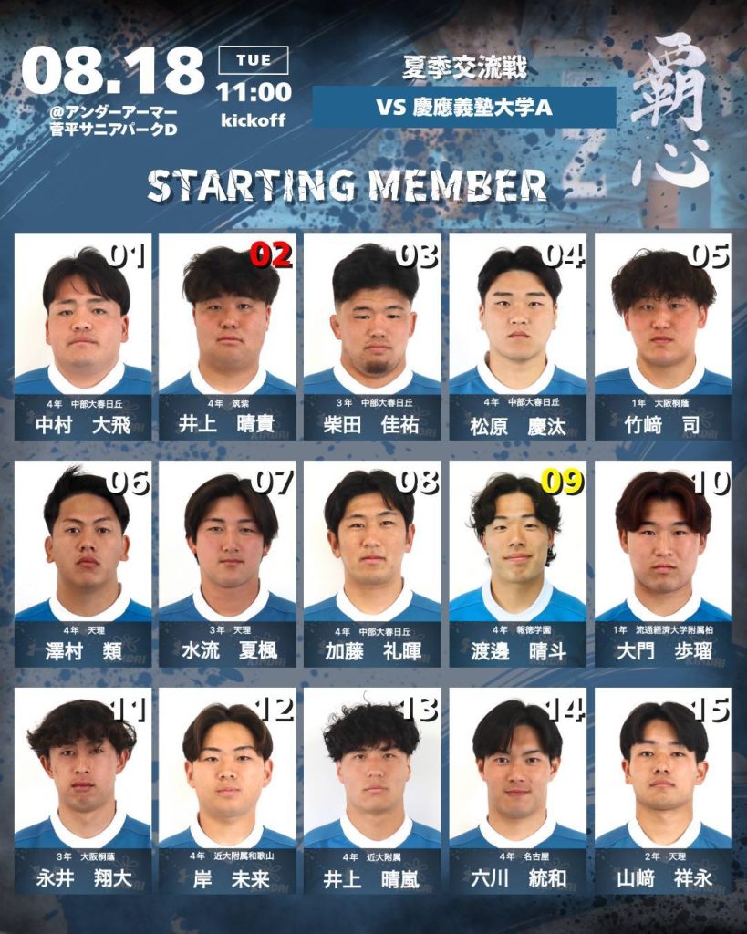 8/18(火) 試合案内＆メンバー表