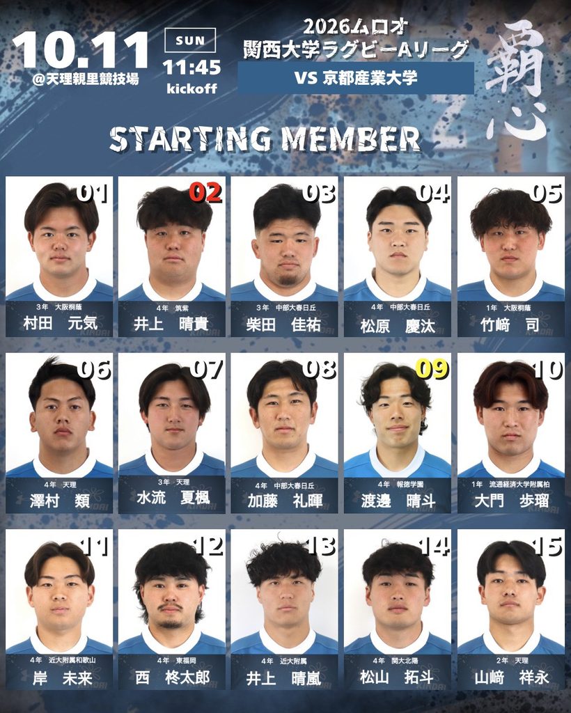 10/11(日)試合案内&メンバー表